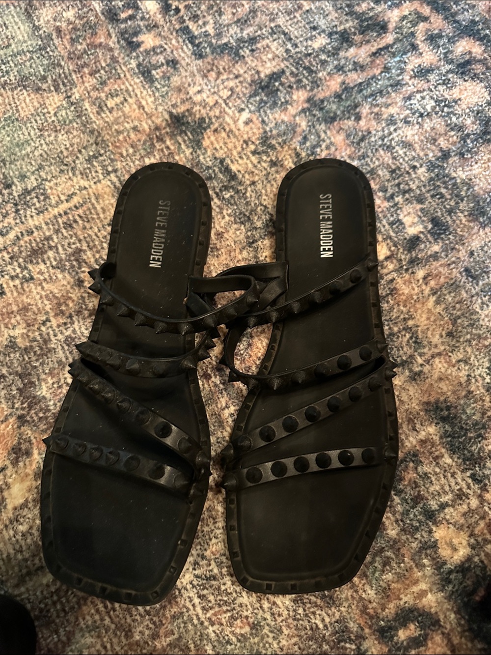 Steve Madden Black Studded Multi-Strap Slide Sandals